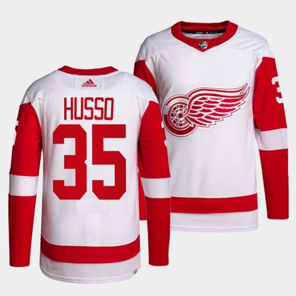 Mens Detroit Red Wings Authentic Primegreen #35 Ville Husso White Away Jersey Dzhi